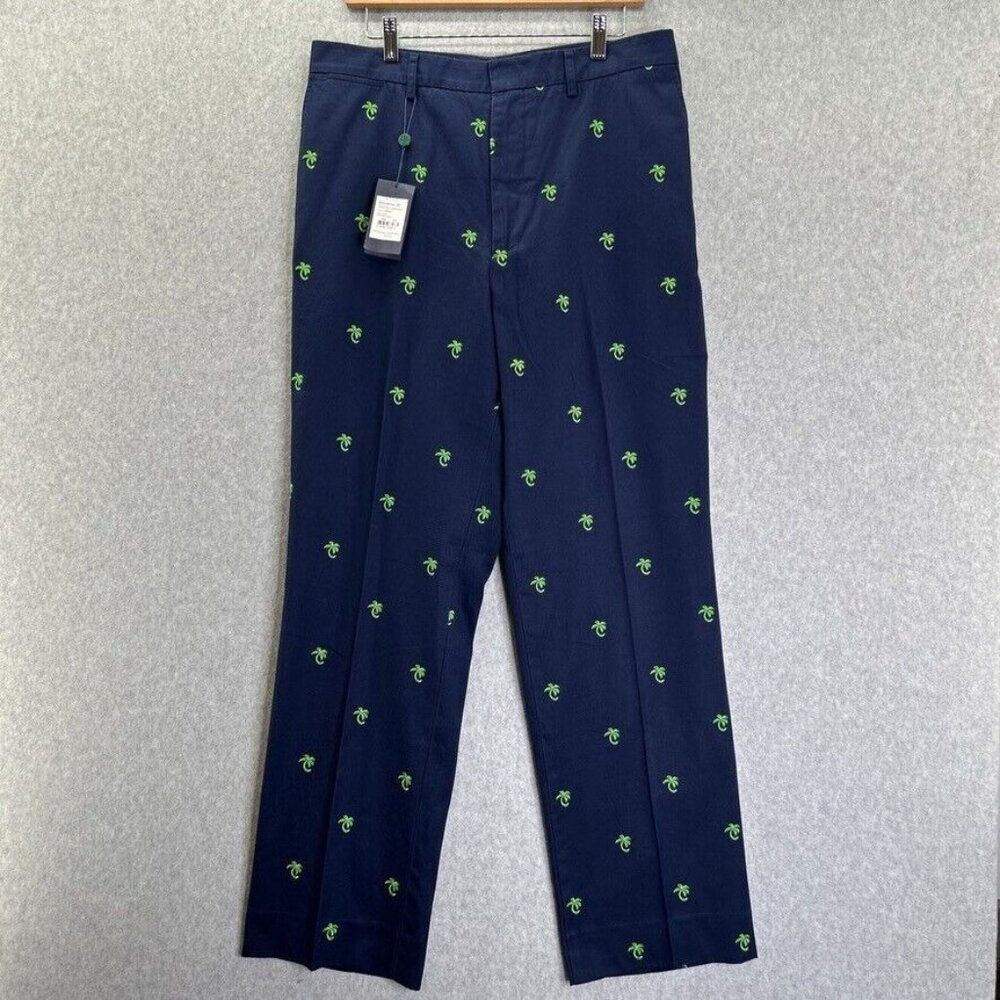 NWT Mens Lilly Pulitzer Palm Beach Size 36 x 32 Phipps Pants Navy Blue Palm Tree